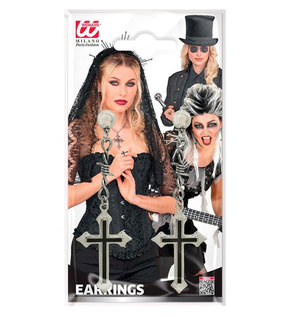 Halloween Oorbellen Zwart Kruis van Widmann koop je bij Partywinkel