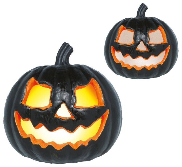 Halloween Pompoen Zwart Met Licht 20cm van Fiestas Guirca koop je bij Partywinkel