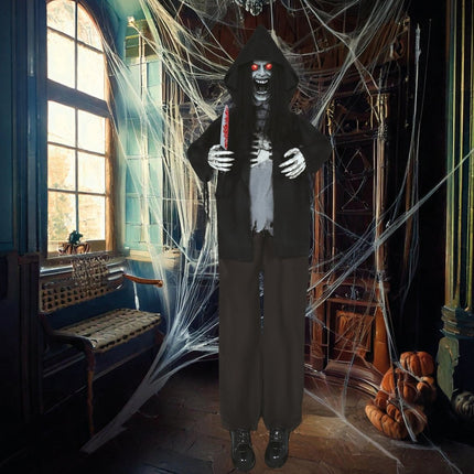 Halloween Pop Skelet Met Licht, Geluid En Beweging Zwart 1,8m van Fiestas Guirca koop je bij Partywinkel