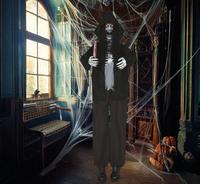 Halloween Pop Skelet Met Licht, Geluid En Beweging Zwart 1,8m van Fiestas Guirca koop je bij Partywinkel