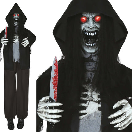 Halloween Pop Skelet Met Licht, Geluid En Beweging Zwart 1,8m van Fiestas Guirca koop je bij Partywinkel