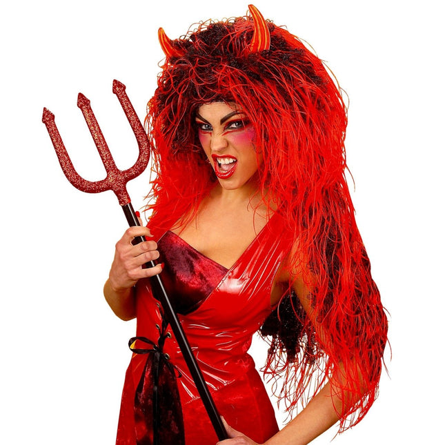 Halloween Pruik Rood Lang Haar Duivel van Widmann koop je bij Partywinkel