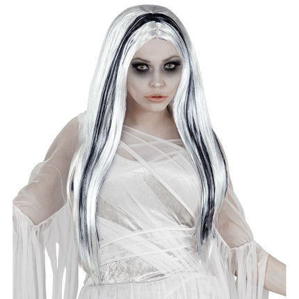 Halloween Pruik Wit Zwart Geest van Widmann koop je bij Partywinkel