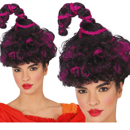 Halloween Pruik Zwart Paars Krullen van Fiestas Guirca koop je bij Partywinkel