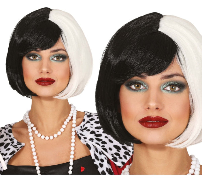 Halloween Pruik Zwart Wit Kort Haar van Fiestas Guirca koop je bij Partywinkel