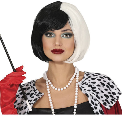 Halloween Pruik Zwart Wit Kort Haar van Fiestas Guirca koop je bij Partywinkel