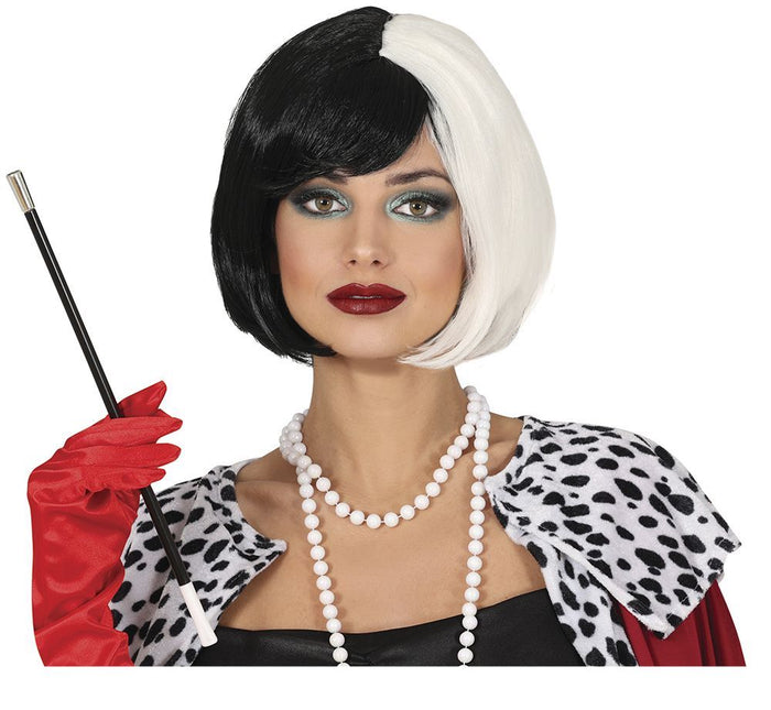 Halloween Pruik Zwart Wit Kort Haar van Fiestas Guirca koop je bij Partywinkel