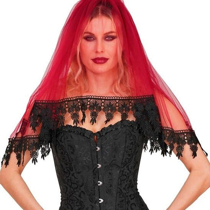 Halloween Sluier Rood Zwart van Widmann koop je bij Partywinkel