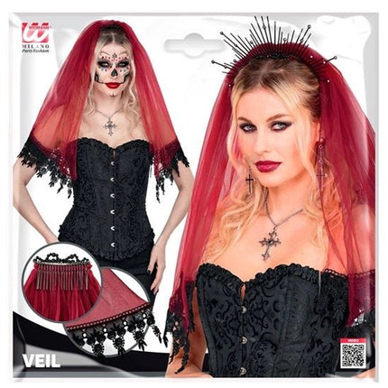 Halloween Sluier Rood Zwart van Widmann koop je bij Partywinkel