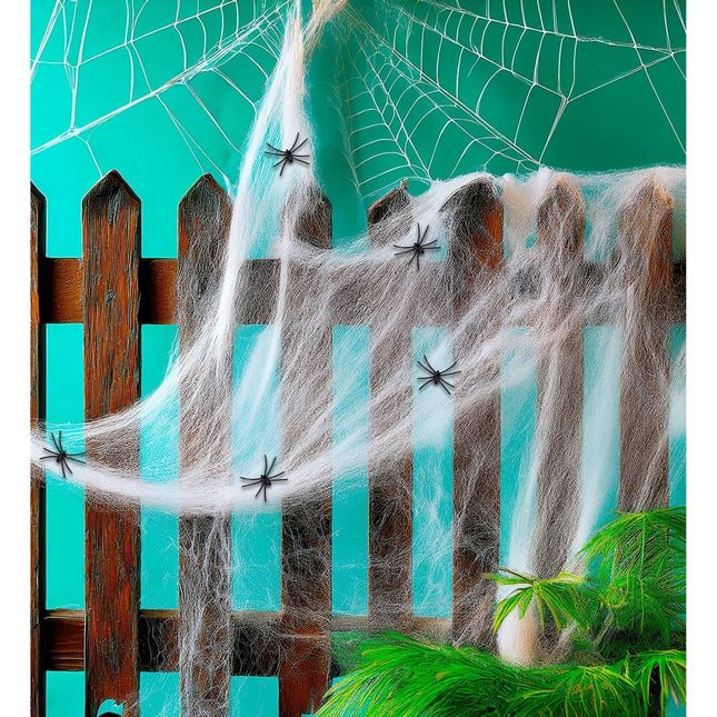 Halloween Spinnenweb Wit Met Spinnen 6 delig van Widmann koop je bij Partywinkel