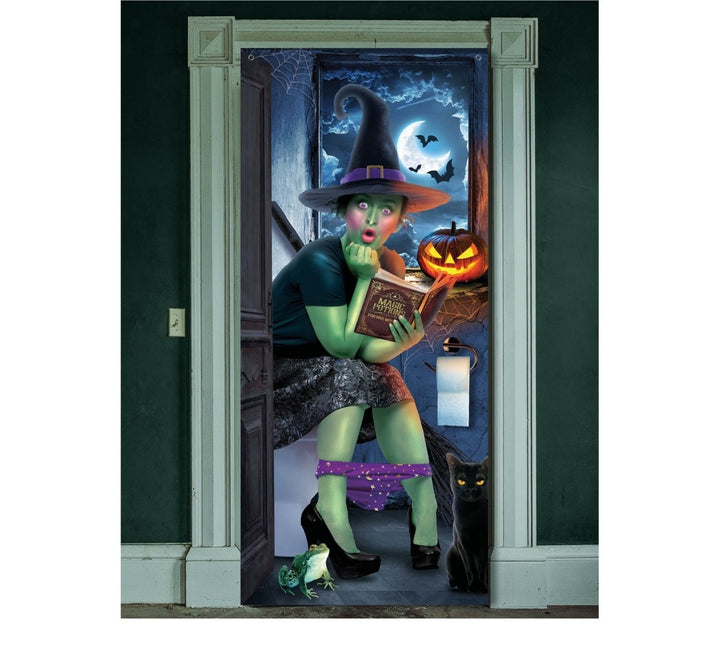 Halloween Deurposter Heks 180cm x 80cm van Fiestas Guirca koop je bij Partywinkel