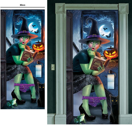 Halloween Deurposter Heks 180cm x 80cm van Fiestas Guirca koop je bij Partywinkel