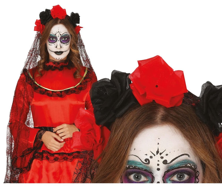 Halloween Tiara Sluier Zwart Rood van Fiestas Guirca koop je bij Partywinkel