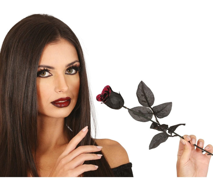 Halloween Zwarte Roos 42cm van Fiestas Guirca koop je bij Partywinkel