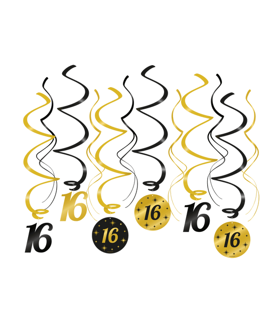 Hangdecoratie 16 Jaar 14cm 12st van Paper Dreams koop je bij Partywinkel