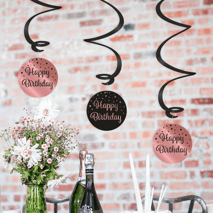 Hangdecoratie 18 Jaar Happy Birthday Zwart Roze 17cm 3st van Paper Dreams koop je bij Partywinkel