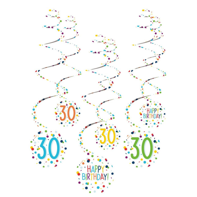 Hangdecoratie 30 Jaar Happy Birthday Confetti 61cm 6st van Riethmueller koop je bij Partywinkel