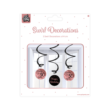 Hangdecoratie 30 Jaar Happy Birthday Zwart Roze 17cm 3st van Paper Dreams koop je bij Partywinkel