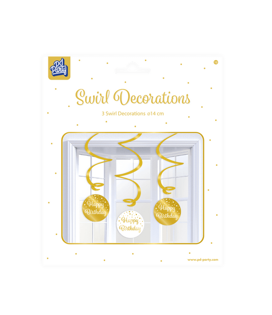 Hangdecoratie Happy Birthday Goud Wit 17cm 3st van Paper Dreams koop je bij Partywinkel