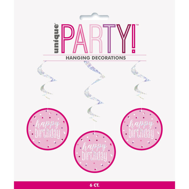 Hangdecoratie Happy Birthday Roze 81cm 6st van Unique koop je bij Partywinkel