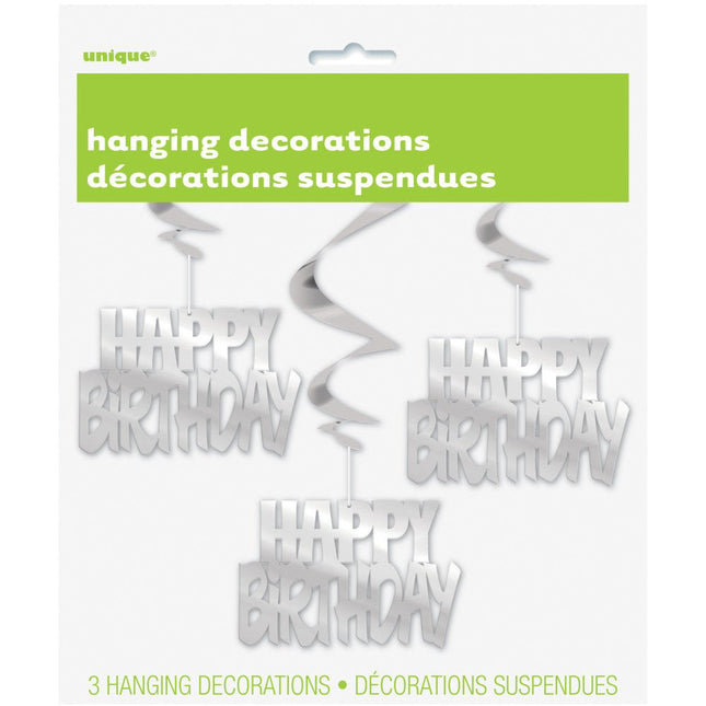 Hangdecoratie Happy Birthday Zilver 81cm 3st van Unique koop je bij Partywinkel