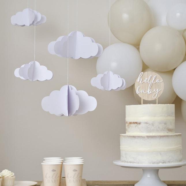 Hangdecoratie Wolken 3D 15cm 5st van Ginger Ray koop je bij Partywinkel