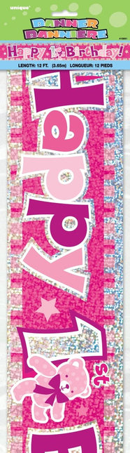 Happy 1St Birthday Banner Roze 3,65m van Unique koop je bij Partywinkel