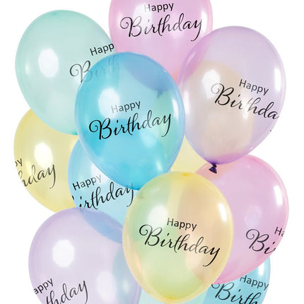 Happy Birthday Ballonnen Pastel Doorzichtig 30cm 12st van Folat koop je bij Partywinkel