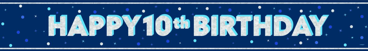 Happy Birthday Banner Blauw 10 Jaar 2,74m van Unique koop je bij Partywinkel