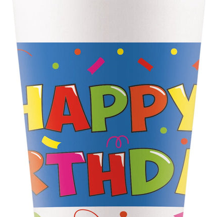 Happy Birthday Beker Gekleurd 200ml 8st van Procos koop je bij Partywinkel