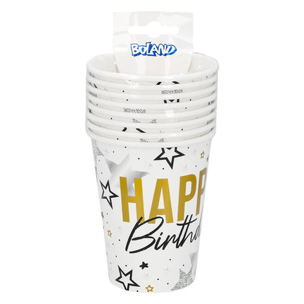 Happy Birthday Bekers Sterren 250ml 8st van Boland koop je bij Partywinkel