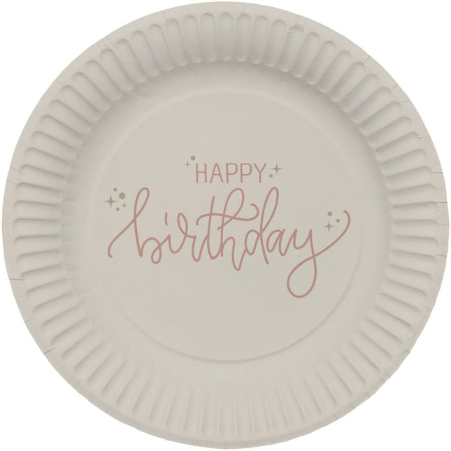 Happy Birthday Borden Beige 23cm 8st van Folat koop je bij Partywinkel
