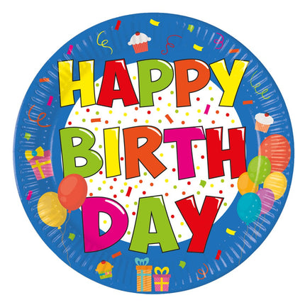 Happy Birthday Borden Gekleurd Papier 20cm 8st van Procos koop je bij Partywinkel