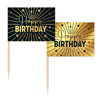 Happy Birthday Cocktailprikkers Goud Zwart 50st van WeFiesta koop je bij Partywinkel