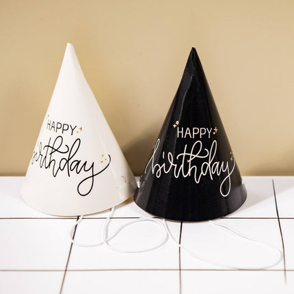 Happy Birthday Feesthoedjes Zwart 6st van Folat koop je bij Partywinkel