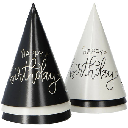 Happy Birthday Feesthoedjes Zwart 6st van Folat koop je bij Partywinkel