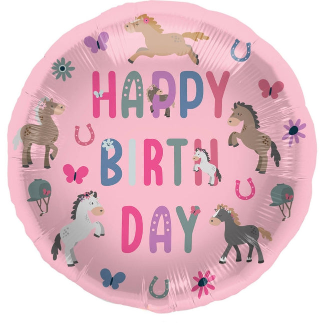 Happy Birthday Helium Ballon Paarden Leeg 45cm van Folat koop je bij Partywinkel