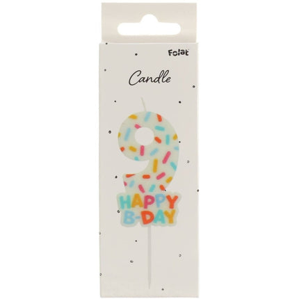 Happy Birthday Kaars 9 Jaar 7cm van Folat koop je bij Partywinkel