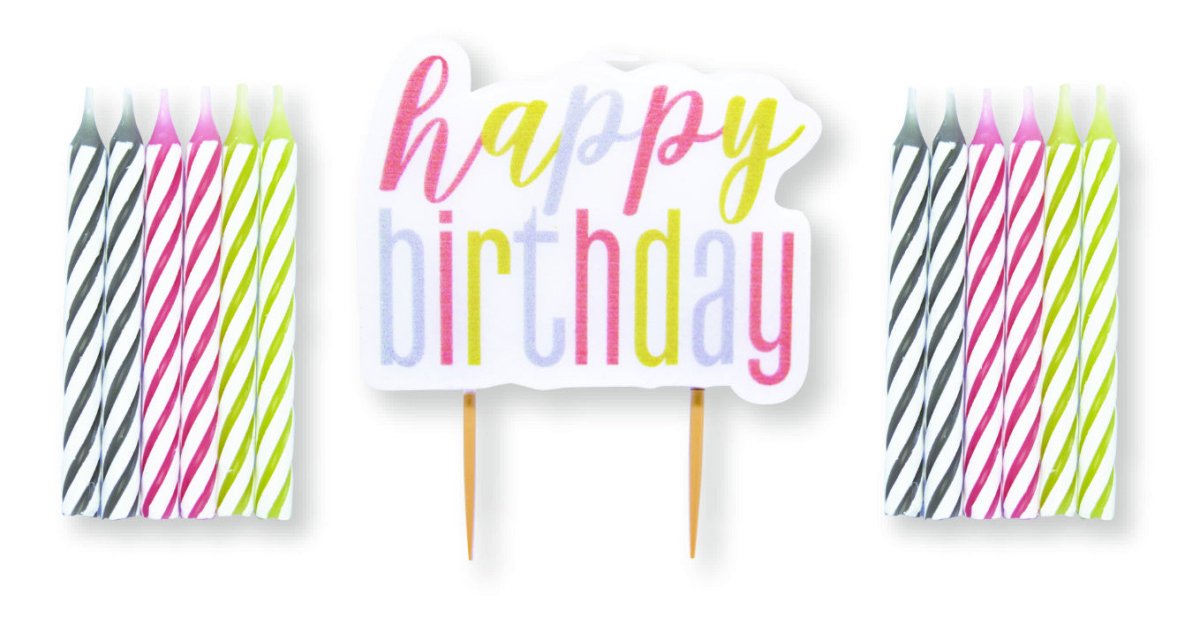 Happy Birthday Kaarsen Groen Roze 13st van Unique koop je bij Partywinkel