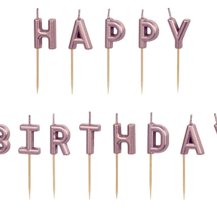 Happy Birthday Kaarsen Roze 7cm van Partydeco koop je bij Partywinkel
