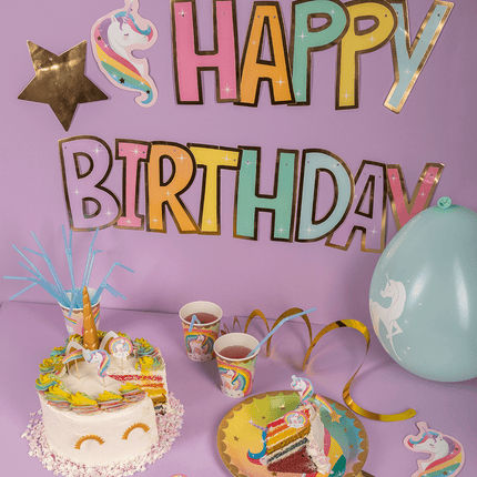 Happy Birthday Letterslinger Unicorn 2,5m van Paper Dreams koop je bij Partywinkel