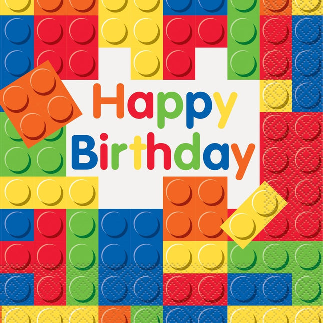 Happy Birthday Servetten Gekleurd Lego 16st van Unique koop je bij Partywinkel