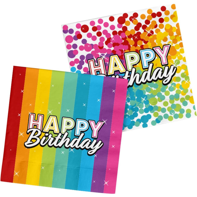 Happy Birthday Servetten Regenboog Confetti 33cm 20st van Folat koop je bij Partywinkel