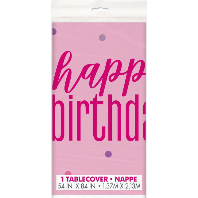 Happy Birthday Tafelkleed Roze 2,13m van Unique koop je bij Partywinkel