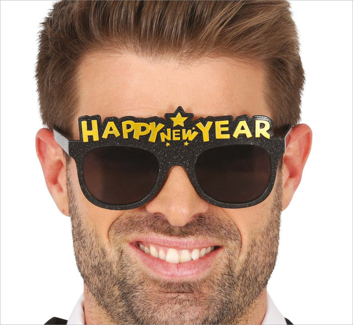 Happy New Year Bril Zwart Goud van Fiestas Guirca koop je bij Partywinkel