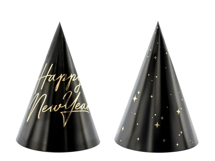 Happy New Year Feesthoedjes 16cm 6st van Partydeco koop je bij Partywinkel