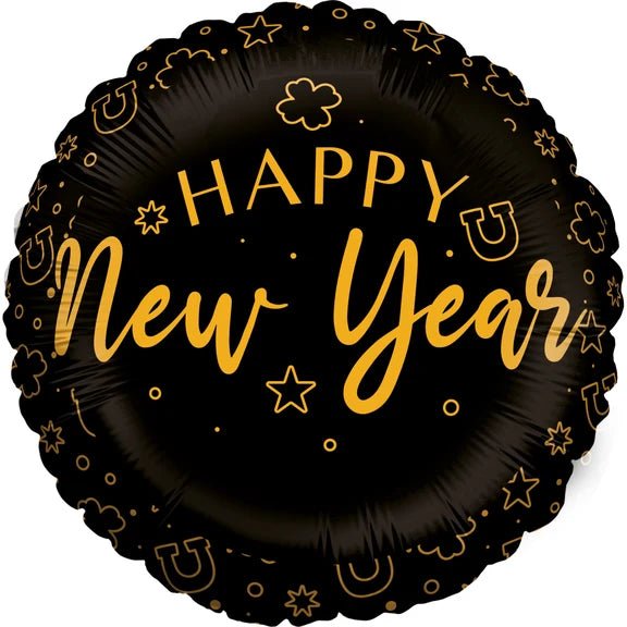 Happy New Year Helium Ballon Zwart Leeg 45cm van VDV Benefit koop je bij Partywinkel