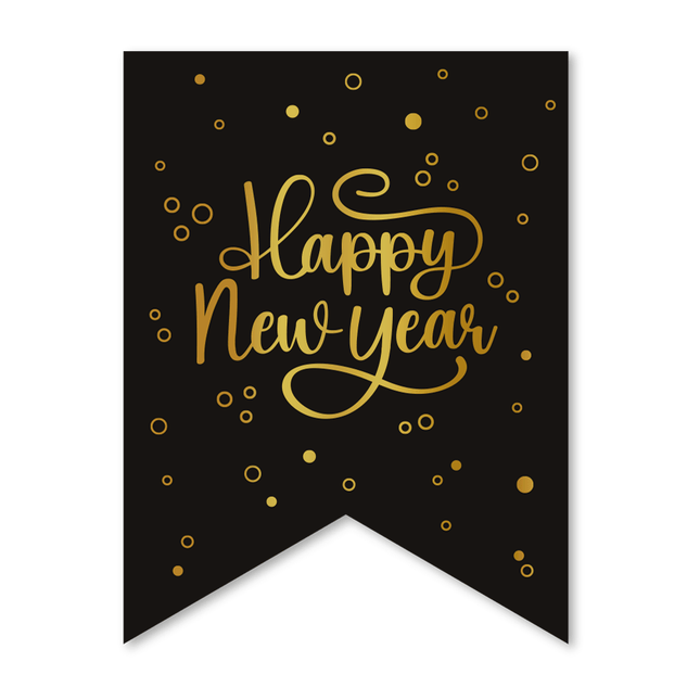 Happy New Year Slinger Zwart Goud Banner 6m van WeFiesta koop je bij Partywinkel