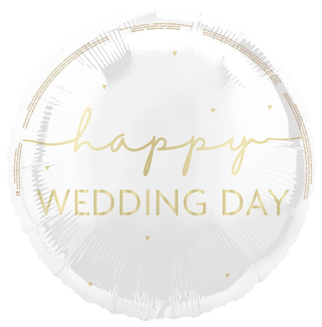 Happy Wedding Day Helium Ballon Wit Goud 45cm van Unique koop je bij Partywinkel
