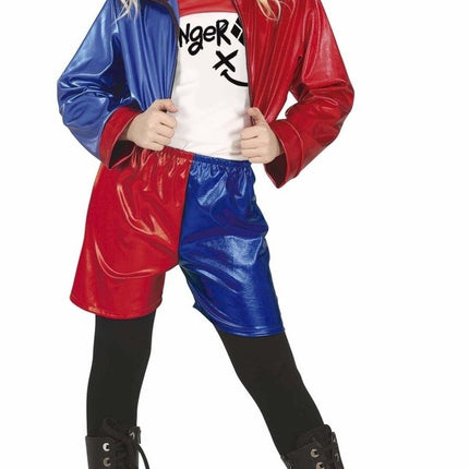Harley Quinn Halloween Kostuum Meisje Rood Blauw van Fiestas Guirca koop je bij Partywinkel